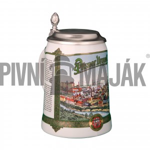 Korbel s pohledem Pilsner Urquell s cínovým víčkem